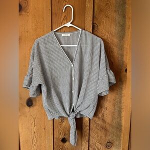 Max Studio striped ruffle sleeve button up blouse
